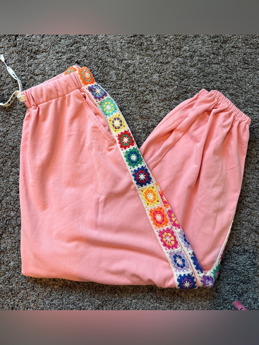 POL granny square cotton joggers embroidered